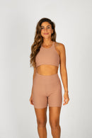 Conjunto Short e Top Nadador Mocha Mousse Flow