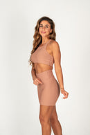 Conjunto Short e Top Nadador Mocha Mousse Flow