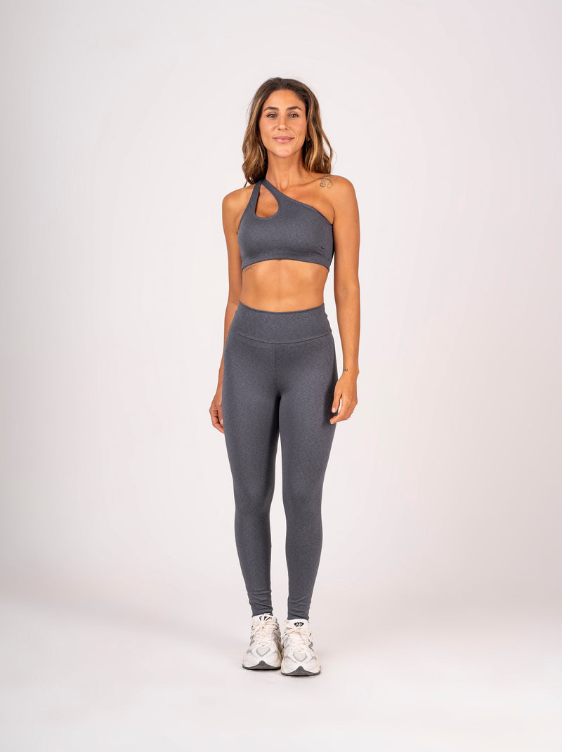 Conjunto Legging e Top Assimétrico Essence Chumbo